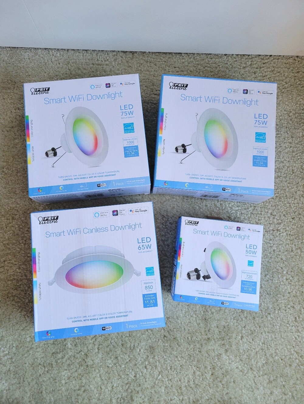 Bundle of 4 Feit Electric Smart WiFi LED RGBW Downlights - NEW